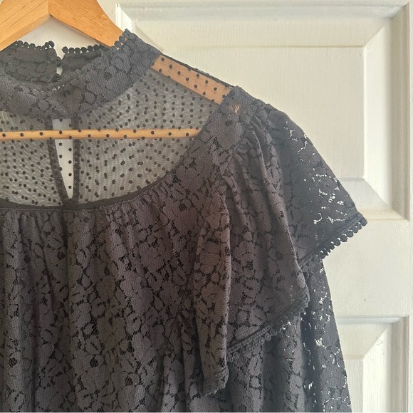 French Connection Inna Lace Ruffled Top Black Sheer Polka Dot Size S Whimsigoth - Picture 5 of 7